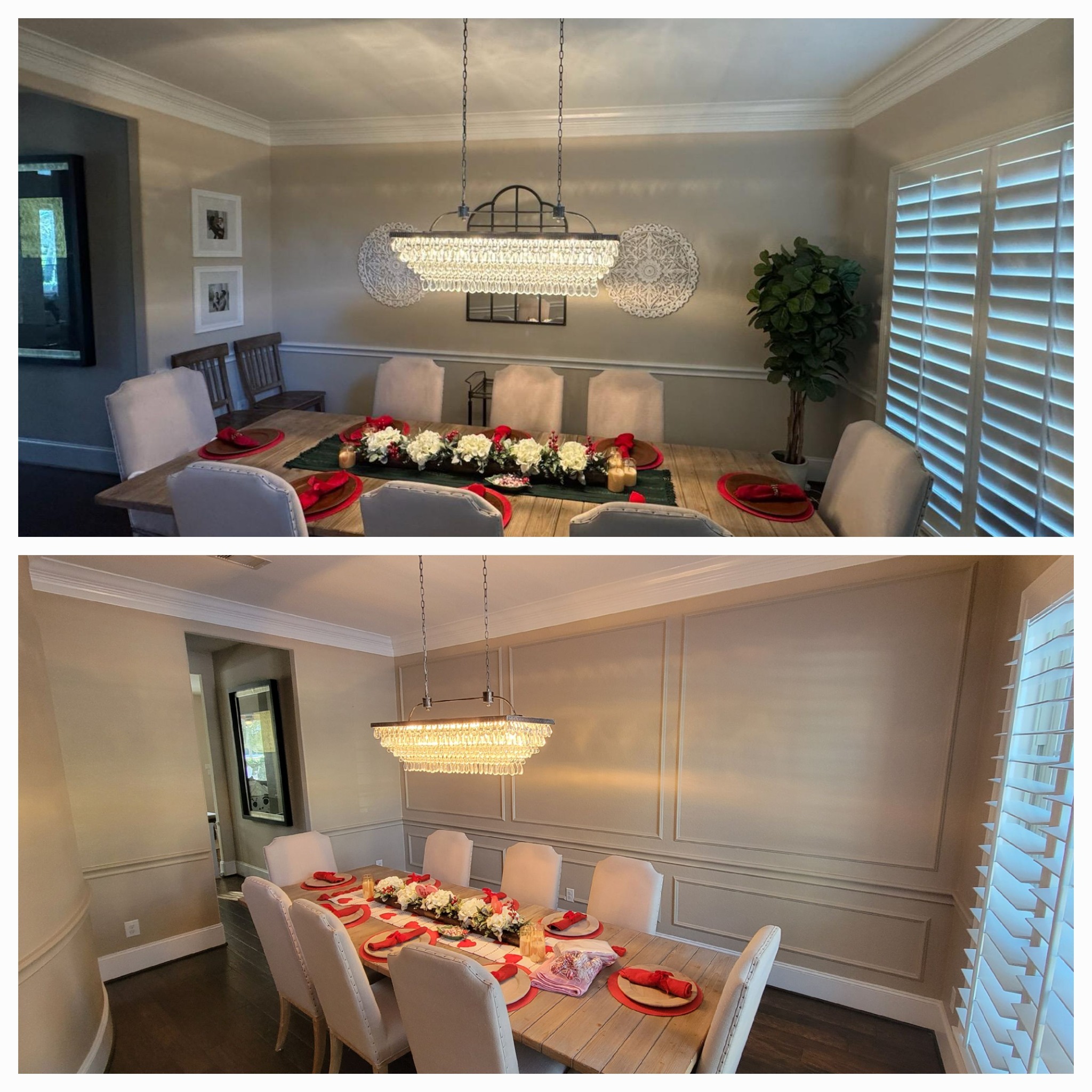 Dining room accent wall - before and after